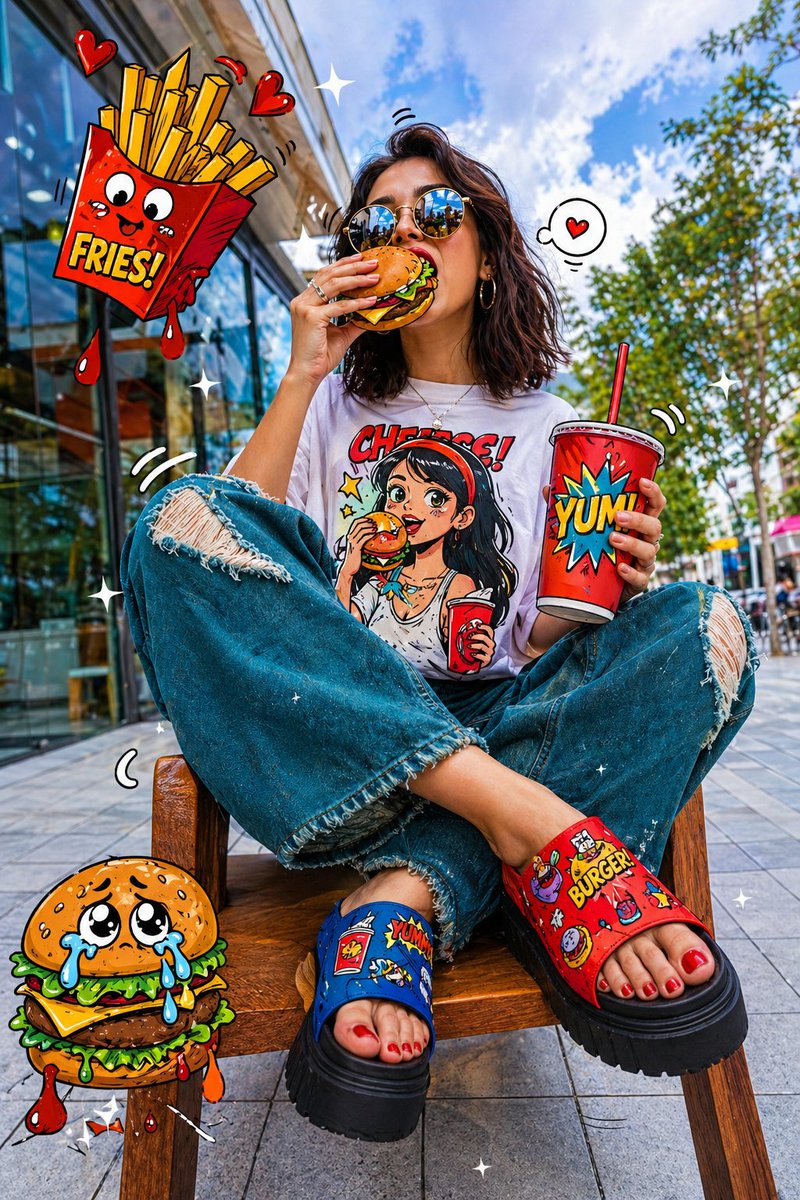 AI prompt example image: Cartoon burger comic-pop portrait in Portrait & People