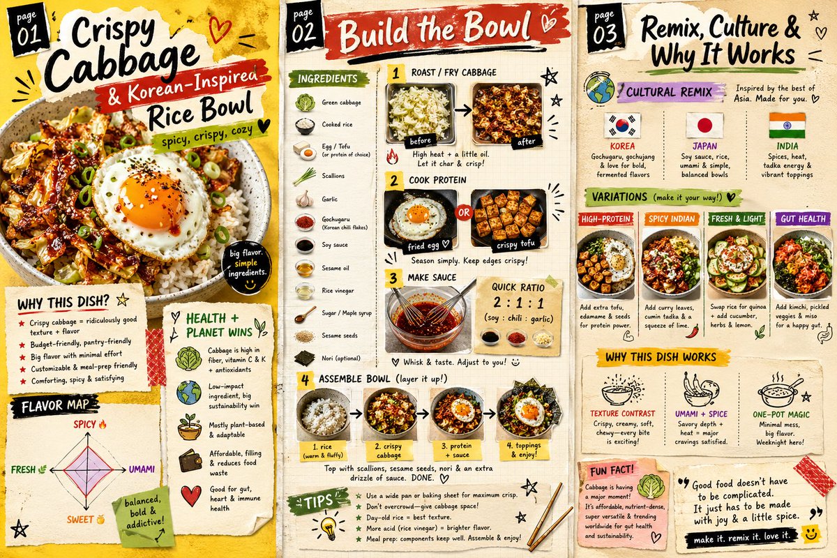 AI prompt example image: Korean rice bowl 3-page magazine in Portrait & People