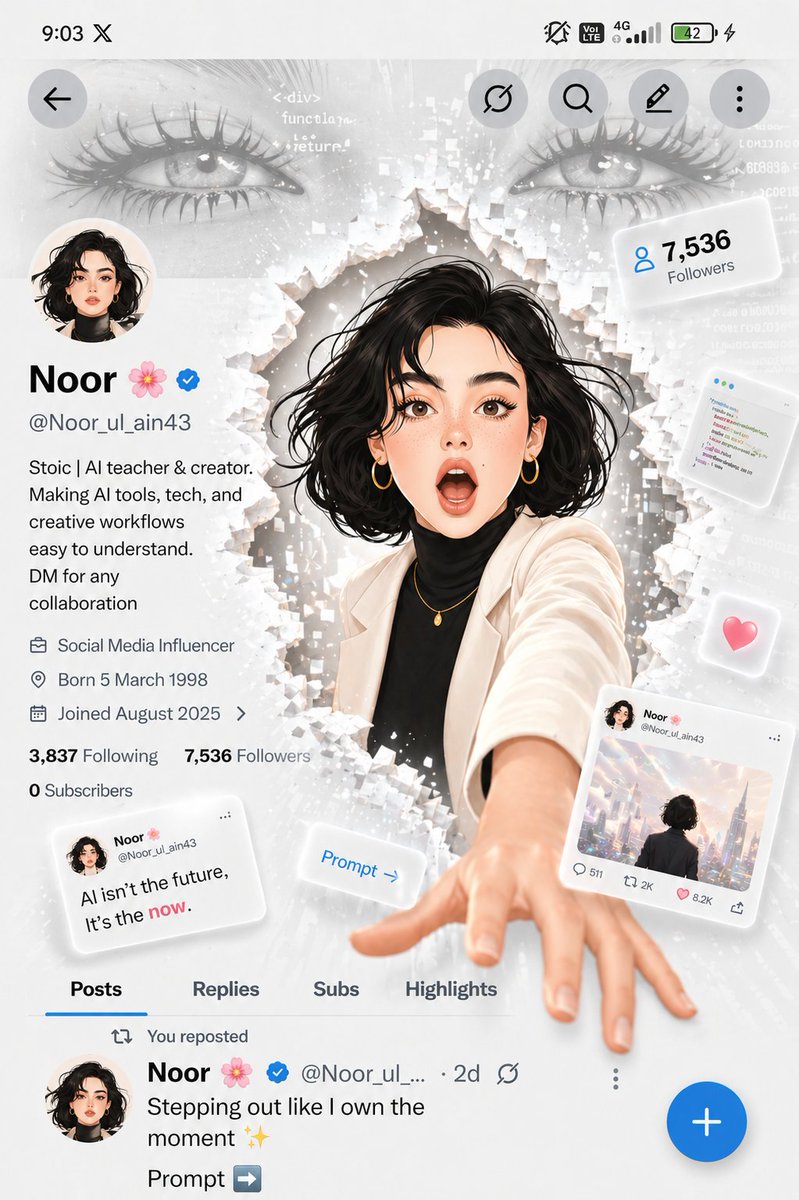 AI prompt example image: Pixel-glitch portal social UI in Portrait & People