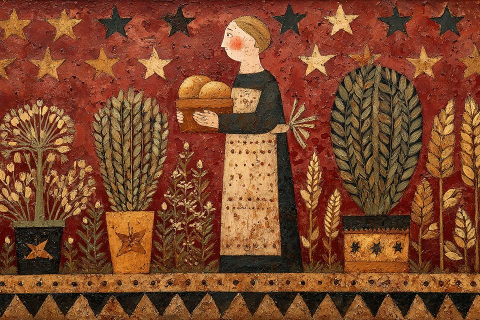 AI prompt example image: Naive folk art symbolic painting in Portrait & People